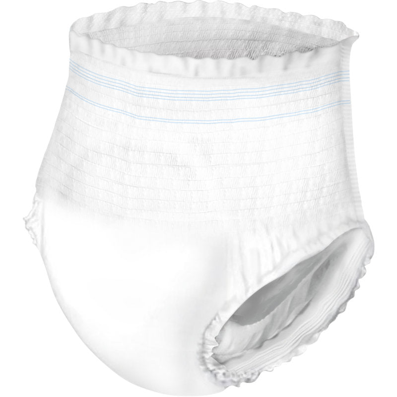 De ABENA Pants XS1, Premium | Verpakking (24 stuks) van Abena Re-Seller GmbH is een wegwerpbroekje voor volwassenen met een elastische tailleband en lichtblauwe lijnen, ontwikkeld voor optimale incontinentiezorg. Afgebeeld op een effen achtergrond.