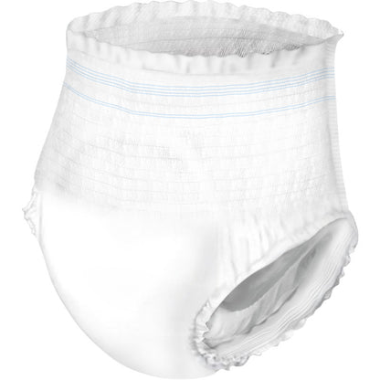 De ABENA Pants XS1, Premium | Verpakking (24 stuks) van Abena Re-Seller GmbH is een wegwerpbroekje voor volwassenen met een elastische tailleband en lichtblauwe lijnen, ontwikkeld voor optimale incontinentiezorg. Afgebeeld op een effen achtergrond.