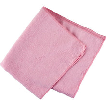 Afgebeeld is een gevouwen roze microvezeldoek ENA Natura 40x40 cm van Abena Re-Seller GmbH op een witte achtergrond, ideaal voor streeploze reiniging.