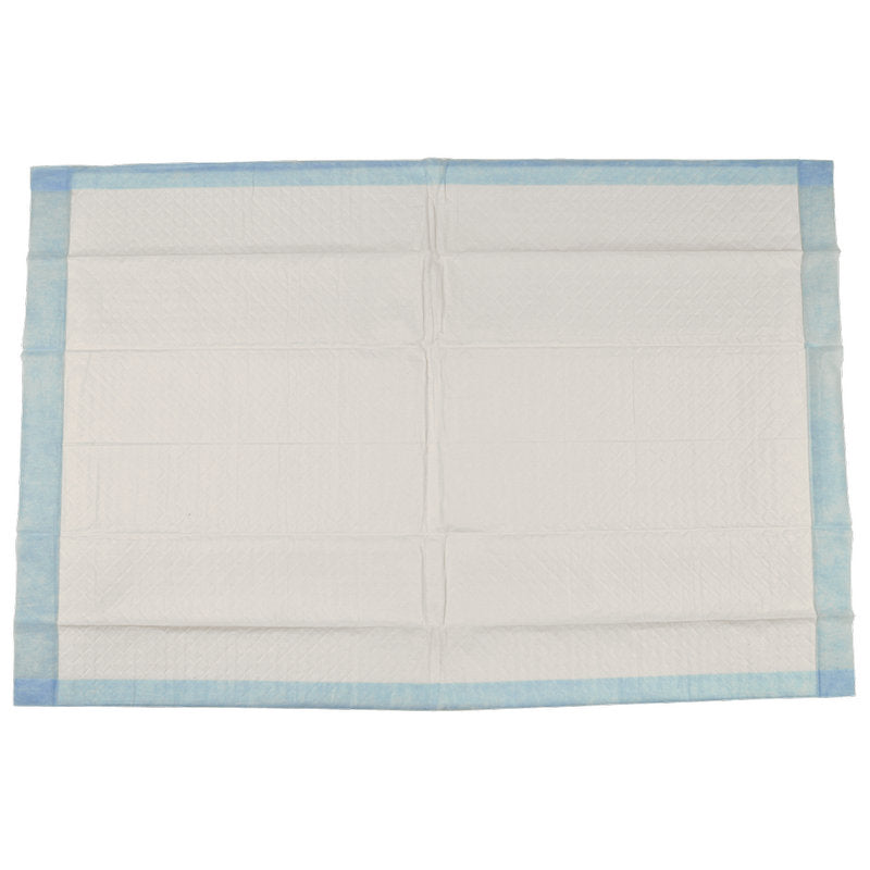 Een ABENA Tissue wegwerp-onderlegger van Abena Re-Seller GmbH, 6-laags, 60x90 cm, blauw-wit, ligt plat op een eenvoudige achtergrond. Verpakking met 25 stuks.