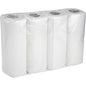 Een doos van Abena Re-Seller GmbH bevat 8 pakken keukenrollen met elk vier 2-laagse witte rollen (26 cm x 14 m), absorberend en verpakt in transparante folie.