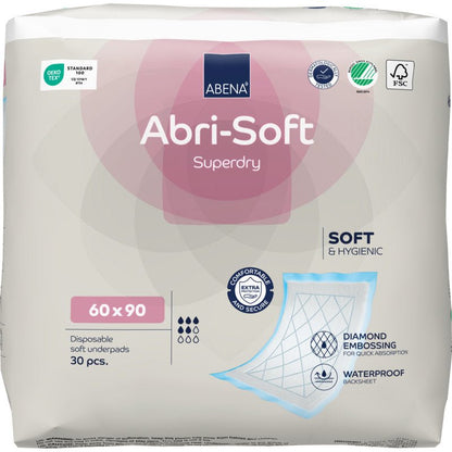 Een 30-delige verpakking Abena Re-Seller GmbH wegwerp-onderlegger, Abri-Soft Superdry, Blauw (60 x 90 cm) biedt comfort, hygiëne, ruitpatroon en een waterdichte achterkant voor betrouwbare bescherming.
