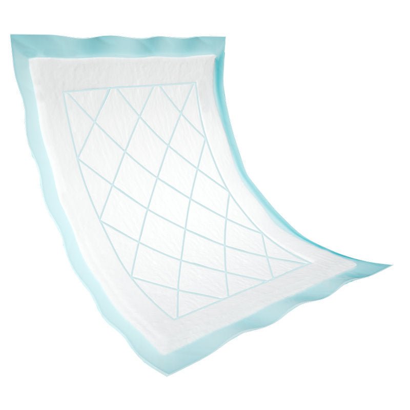 De wegwerp-onderlegger Abri-Soft Superdry Blauw van Abena Re-Seller GmbH is een rechthoekige wegwerp-onderlegger met een gestikt wit absorptieoppervlak en een lichtblauwe waterdichte achterkant met licht golvende randen.