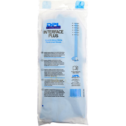 Een doorzichtige verpakking met de opdruk "Huishoudhandschoenen Nitril, Blauw" van de Abena Re-Seller GmbH bevat blauwe nitrilhandschoenen. Op de verpakking zijn productdetails en gebruiksinstructies voor deze latexvrije huishoudhandschoenen aangegeven.