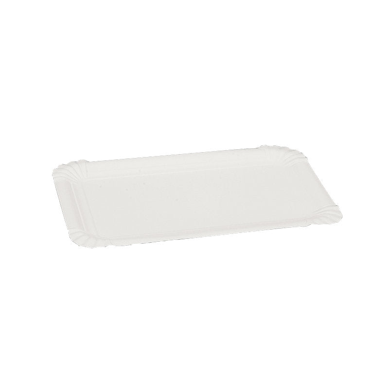 Een rechthoekig, milieuvriendelijk Abena Re-Seller GmbH kartonnen bord Rechthoekig (13x20 cm) in Wit met golfranden, verkocht in een verpakking van 250 stuks en gefotografeerd op een effen witte achtergrond.