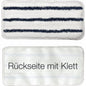 Abgebildet sind zwei rechteckige Arcora-Handpads (27x13 cm). Die Oberseite ist weiß mit drei blauen Streifen, die Unterseite trägt die Aufschrift "Rückseite mit Klett" in schwarz und zeigt ihre Klettrückseite. Marke: Arcora International GmbH.