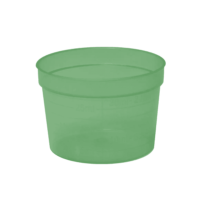 De AMPri PP medicijnbeker, verkrijgbaar in 30 ml met zijvolumemarkeringen en in verschillende kleuren, is gemaakt van duurzaam polypropyleen. Deze transparante, groene kunststofbeker van AMPri Handelsgesellschaft mbH heeft geen handvat.