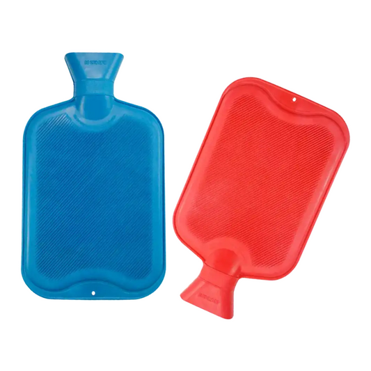 Ampri rubberen warmwaterfles met een schroefdop 2 liter, blauw en rood | Pack (1 stuk)