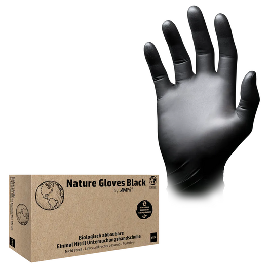 Ampri natuurhandschoenen zwarte nitrilhandschoenen biologisch afbreekbaar, zwart | Box (100 stuks)