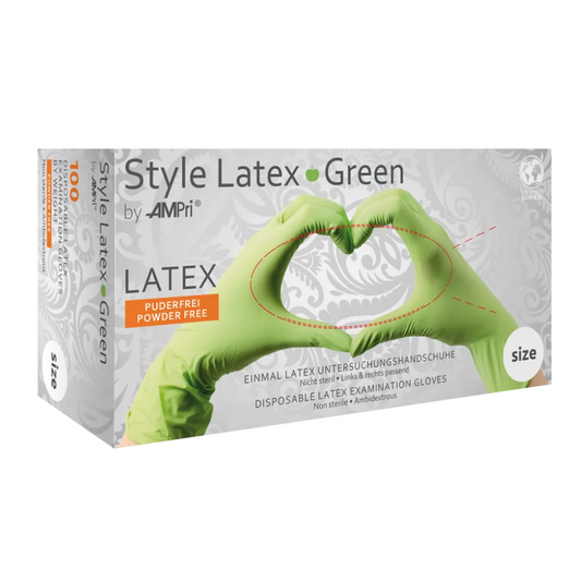 Ampri-stijl groene latex handschoenen poedervrij door med-comfort, groen | Box (100 stuks)