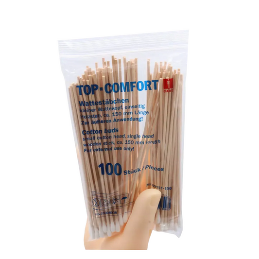 Ampri top-comfort eens wat Wattstabchen met natuur houten stick 150 mm | Pack (100 stuks)