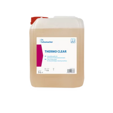 Ein 5-Liter-Kanister der Dr. Schumacher GmbH THERMO CLEAR mit rotem Deckel und Produktinformationsetikett, konzipiert für die hygienische Reinigung.