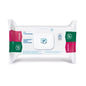 Een verpakking Dr. Schumacher Cleanisept® Wipes Forte Max (100 doekjes) van Dr. Schumacher GmbH met hersluitbare deksel en groen-roze accenten biedt virucide, alcoholvrije desinfectie in een witte verpakking met merk- en productinformatie.