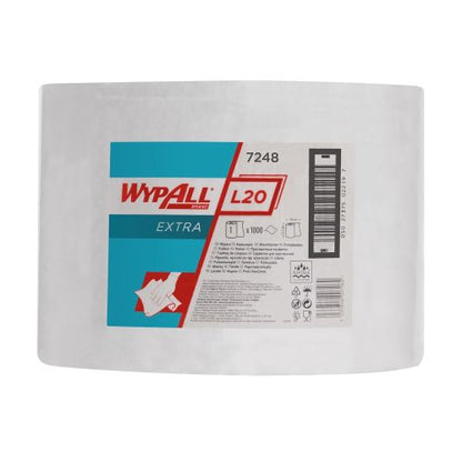Die WypAll® L20 EXTRA Wischtücher Großrolle (weiß, 1 Rolle x 1000 Tücher) von Kimberly-Clark GmbH ist ideal für den industriellen Einsatz und bietet saugfähige Reinigungstücher im praktischen Karton.