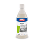 Een 600-ml-fles Buzil Metapol G 505 Gebruiksklare Metaalpoets van BUZIL-WERK Wagner GmbH & Co. KG met een blauw-wit etiket, versierd met een keukenafbeelding en symbolen voor gebruik en pH-waarde. Deze effectieve metaalpoets verfijnt oppervlakken met zijn briljante pareleffect.