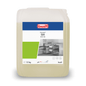 Op een witte 12-kg-container met het opschrift „Buzil Vamat® GH DW 30 Vloeibare vaatwasreiniger, sterk alkalisch“ van BUZIL-WERK Wagner GmbH & Co. KG is een etiket met een productafbeelding en symbolen voor pH-waarde en veiligheidsinstructies aangebracht.