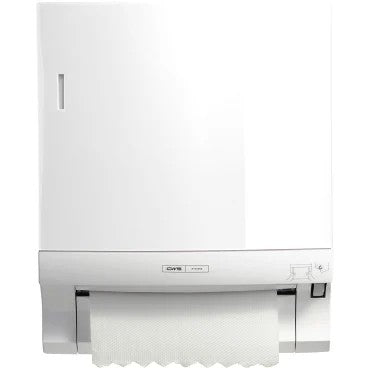 Het CWS-voorpaneel voor rolhanddoekdispensers Paperroll is een wit, aan de muur gemonteerd apparaat met zichtbare rolhanddoek en een glad, rechthoekig ontwerp - ideaal voor de optimalisatie van de wasruimte.