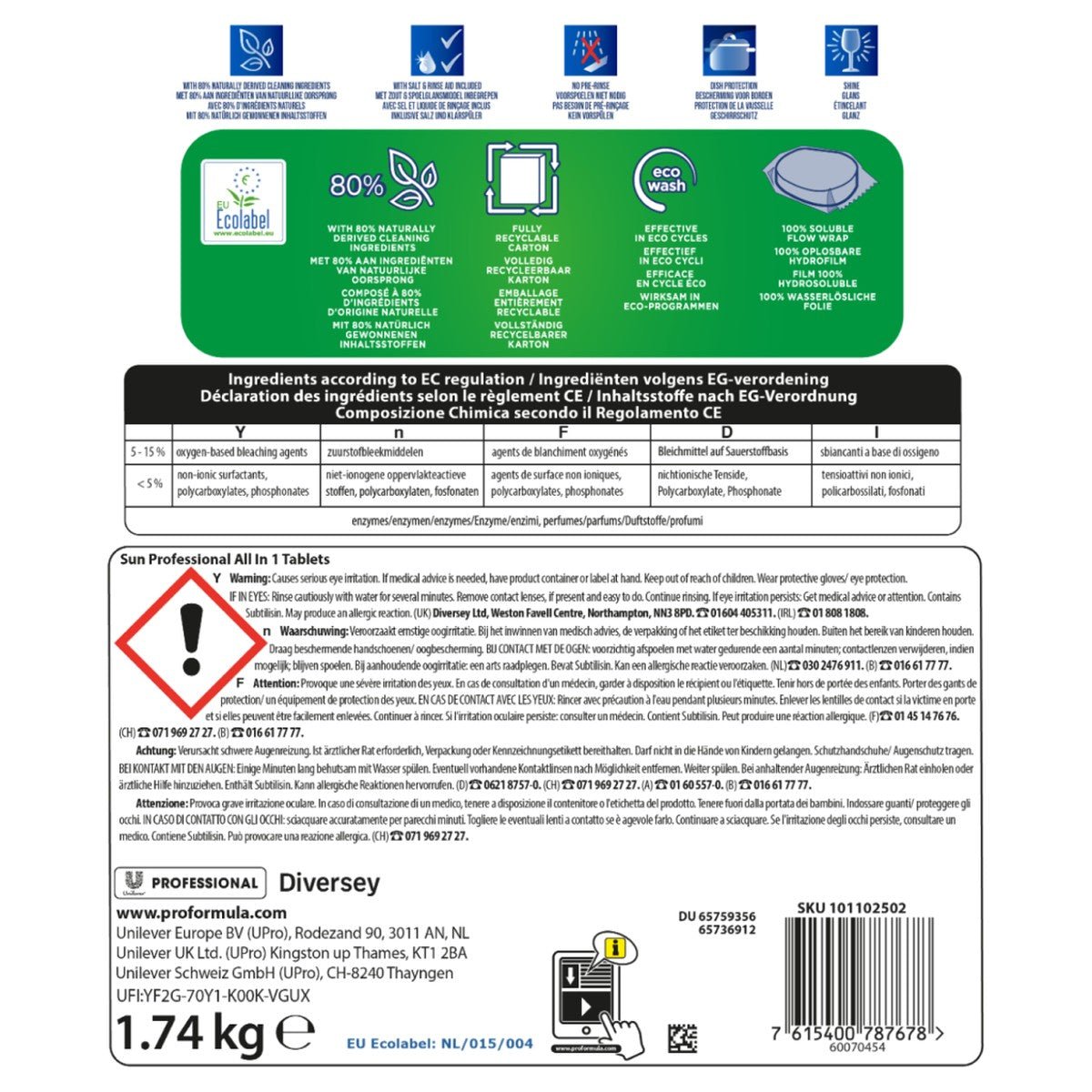 Sun Professional All in 1 Tabs 102 Tabs – Rückseite