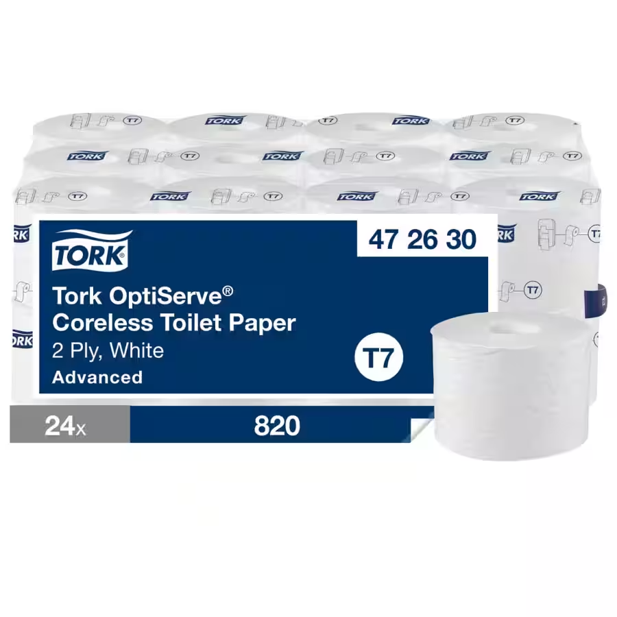 Tork OptiServe kernloos toiletpapier, 2-laags, wit, systeem T7, 24 rollen van 820 vel