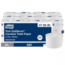 Tork OptiServe kernloos toiletpapier, 2-laags, wit, systeem T7, 24 rollen van 820 vel