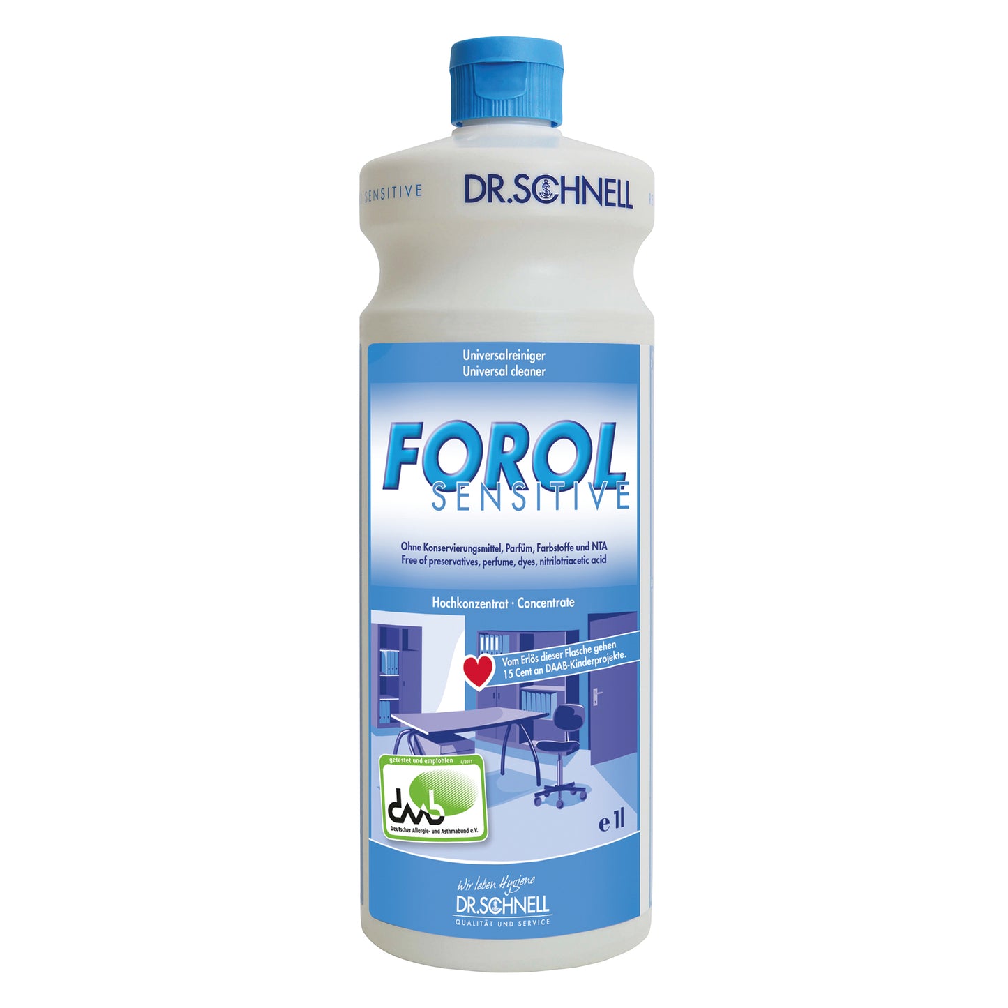 Dr. Schnell Forol Sensitive Universele Reinigingsmiddel, 1 l fles van DR.SCHNELL GmbH & Co. KGaA, geur- en kleurstofvrij - ideaal voor het reinigen van oppervlakken in verschillende gebieden.