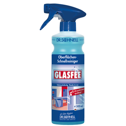 De Dr. Schnell GlasFee glasreiniger van DR.SCHNELL GmbH & Co. KGaA is een blauwe spuitfles van 500 ml met spuitkop, waarmee vuilophopingen moeiteloos kunnen worden verwijderd en glas effectief kan worden gereinigd, waardoor het een ideale oppervlaktereiniger is.