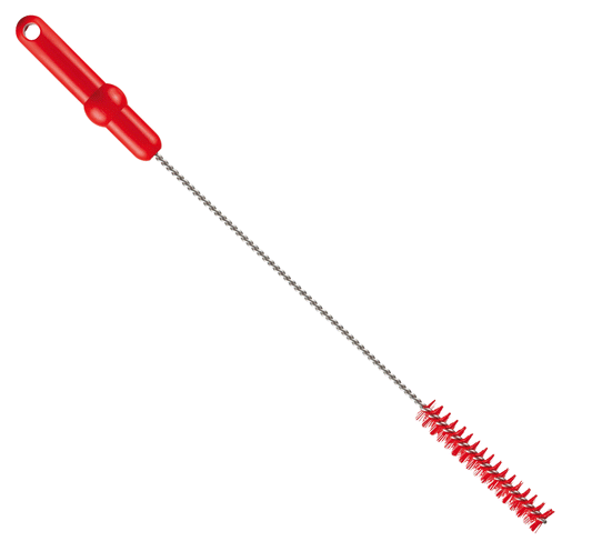 Die Haug Bürsten KG Rohrbürste mit V2A Edelstahldraht und roten PP/PBT-Hartborsten, 500 x ø20 mm, eignet sich ideal für professionelle Rohrreinigung und ist in verschiedenen Farben erhältlich.