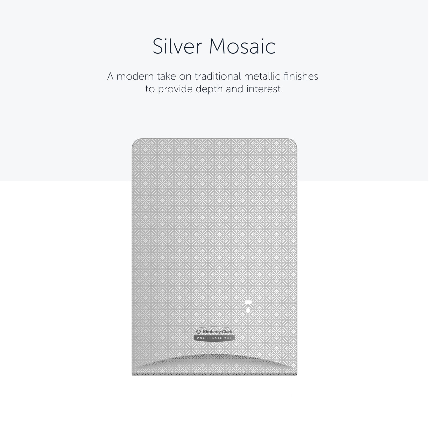 Die rechteckige Platte Kimberly-Clark Professional™ Icon™ Dispenser Faceplate - eSkinCare (20,32 x 27,30 x 3,81 cm) der Kimberly-Clark GmbH zeichnet sich durch ein modernes Metallic-Design aus und eignet sich ideal zur Aufwertung von Waschraumzubehör oder Spenderabdeckungen.