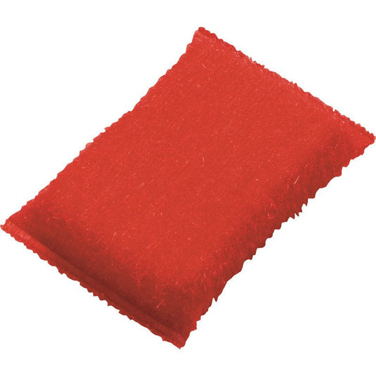 De Haug Bürsten KG SCHUURSPONS, KLEIN, PP, HARD (130x85x30 mm) is een rode, rechthoekige keukenspons met een gestructureerd schuuroppervlak, vervaardigd uit polypropyleen voor een efficiënte reiniging. Licht afgeronde randen; ongebruikt; op verkoopkaart.