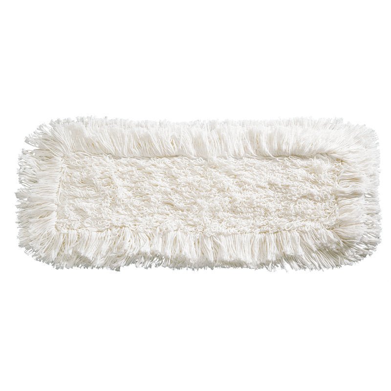 De Haug Bürsten KG WISCHBEZUG SUPER-FRANSENMOP (400mm, 50% Polyester/50% Katoen) is een rechthoekige witte stofmopkop met dikke franjes en een gestructureerd midden, afgebeeld op een effen witte achtergrond.