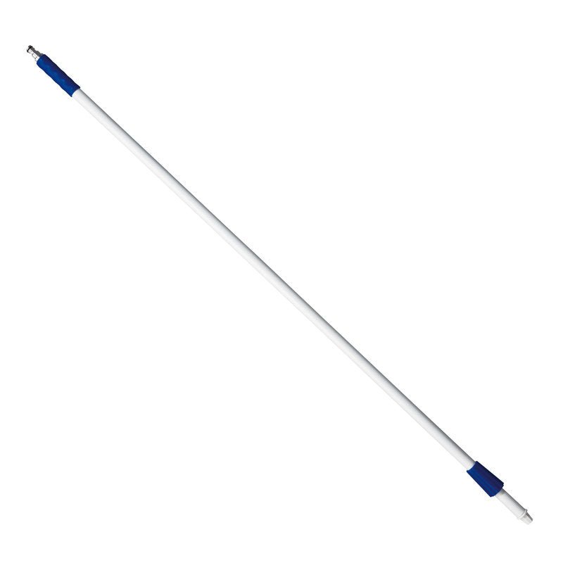 De Haug Bürsten KG FIBERGLASSTOK,SLANGAANSL. 1450MM,V.GARDENA SLANGAANSL is een witte fiberglasstok met blauwe handvatten en metalen punten, met een lengte van 1450 mm, op een witte achtergrond.