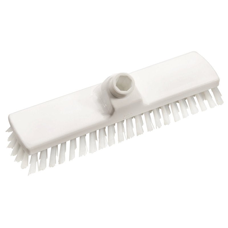 De WISSER, PBT TRANSPARANT ø 0,50MM HARD 300X70X30MM van Haug Bürsten KG met stijve borstelharen en centrale schroefdraad voor steelbevestiging is te zien op een eenvoudige witte achtergrond.
