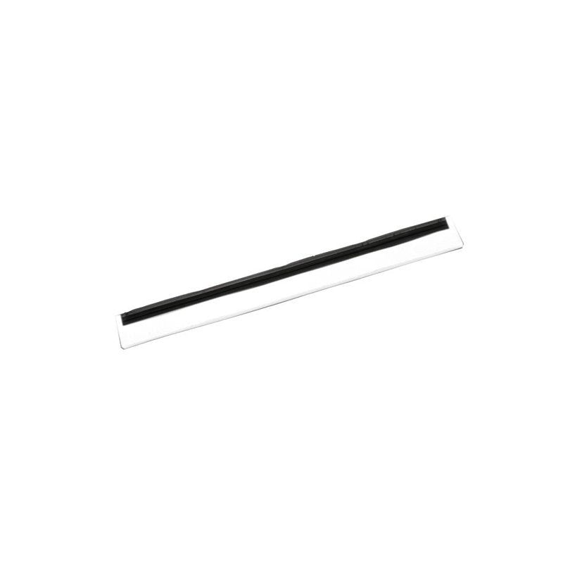 De VERVANGINGS-RUBBERLIP, 1-LIPPIG, VOEDSELVEILIG WIT, 320X20X22 van Haug Bürsten KG is een witte vervangings-rubberlip met een smalle zwarte streep, ontworpen voor reiniging in de voedingsmiddelenindustrie. Afgebeeld op een witte achtergrond.