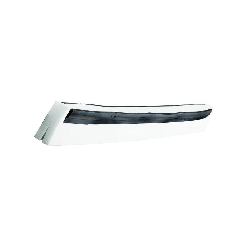 Een verchroomde bumper met een Haug Bürsten KG VERVANGINGS-RUBBERLIP, 2-lippig, voedselveilig wit (320x20x22), die horizontaal in het midden loopt, voor een witte achtergrond.