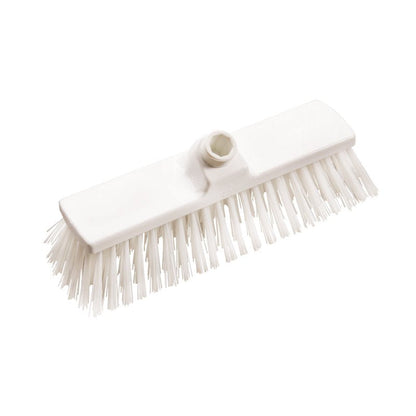 Een BEZEM, PBT HARD 300X70X65MM, ø1,0MM van Haug Bürsten KG: een witte rechthoekige borstelkop met stijve haren en centrale steelbevestiging, afgebeeld op een eenvoudige witte achtergrond.