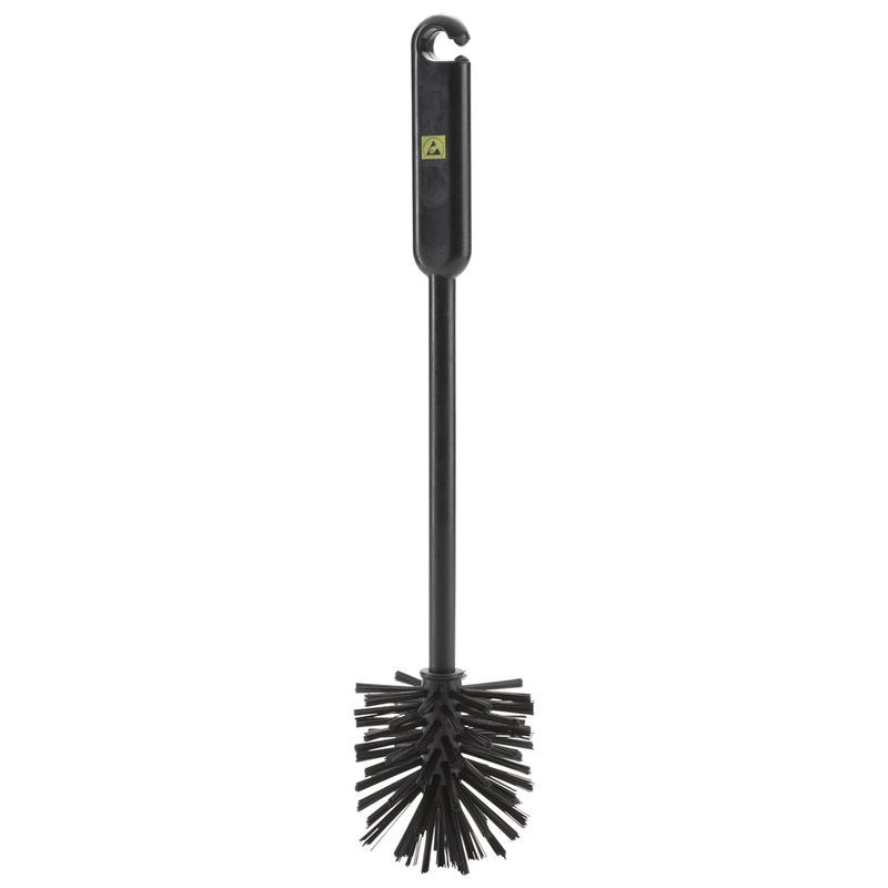 De Haug Bürsten KG ESD Pijpenborstel, Nylon 6.0, zwart (ø0,50mm Medium), 320xø70x30mm, heeft een ronde borstelkop en een lange steel met haak - perfect voor middelgrote reinigingstaken.