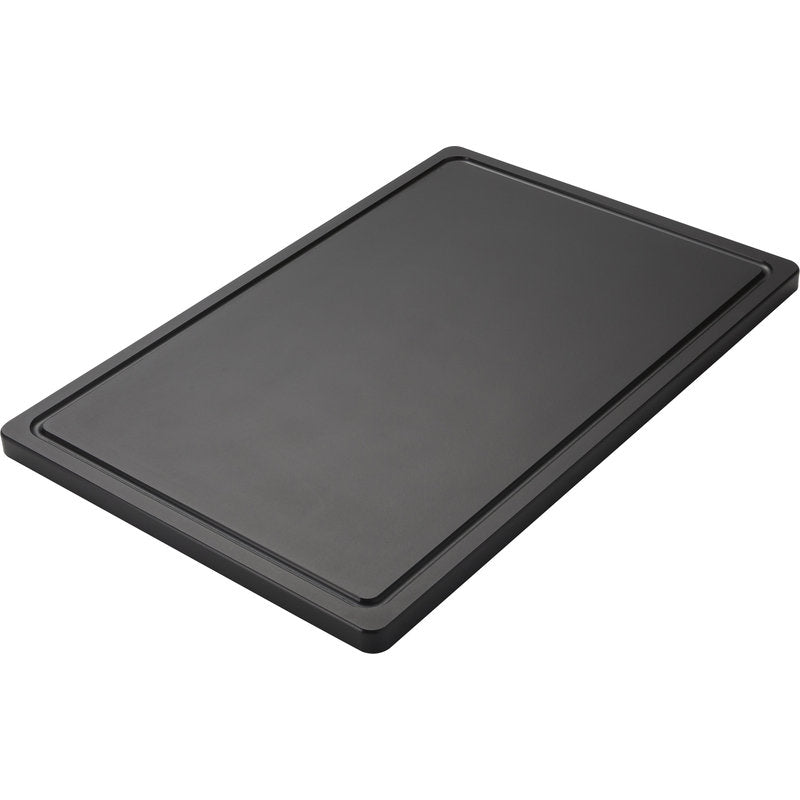 De SNIJPLANK GROOT van Haug Bürsten KG van polyethyleen (600x400x20mm), antislip en met een omringende saftrille, is in rechthoekige vorm op een witte achtergrond afgebeeld.