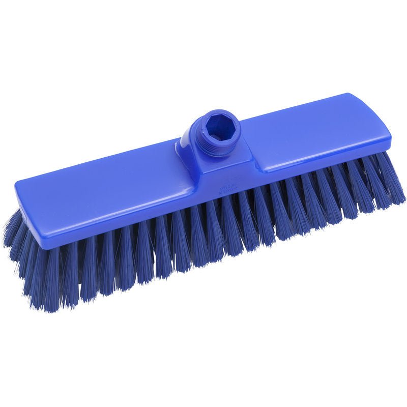 De BEZEM, ONGEBR. ø 0,25MM ZACHT 300X70X50MM van Haug Bürsten KG in blauw heeft zachte borstelharen en een centrale steelverbinding. De rechthoekige bezem wordt gepresenteerd op een witte achtergrond.