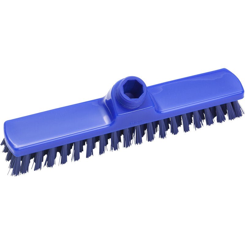 De WISCHER, ø 0,50 MM HARD, 280x50x26 MM van Haug Bürsten KG is een blauwe, rechthoekige borstelkop met stijve borstelharen en een centrale bus, ideaal voor het effectief reinigen van vloeren en oppervlakken in het huishouden.