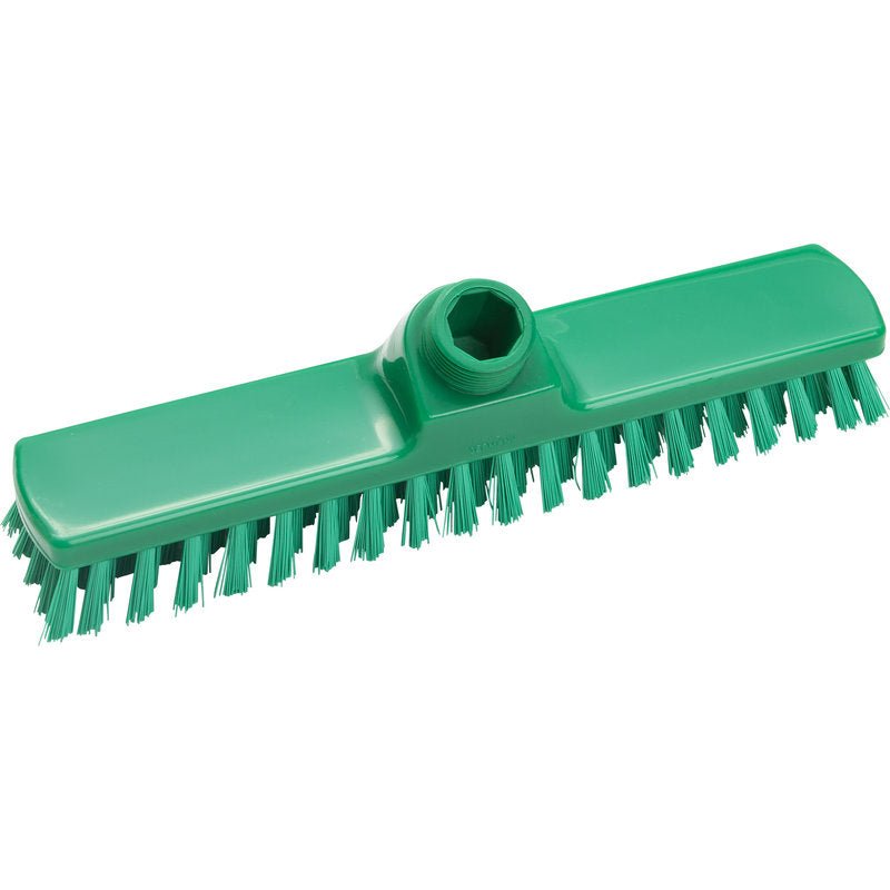 De WISCHER, ø 0,50 MM HARD, 280X50X26 MM van Haug Bürsten KG is een groene kunststof schrobkop met stijve borstelharen en een steelkoppeling. De rechthoekige vorm en de dubbele borstelrijen maken hem perfect voor schoonmaaktaken in het huishouden.