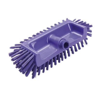 De ECKENSCHRUBBER Ø0,50MM MEDIUM van Haug Bürsten KG (320x125x40-50mm) is een paarse, hoekige schrobber met stevige randborstelharen en centraal schroefdraadgat - ideaal voor het reinigen van moeilijk bereikbare hoeken. Foto voor witte achtergrond.