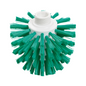 Eine Haug Wolfbürste PP PBT mit einem Durchmesser von 0,50 mm, ausgestattet mit steifen grünen Borsten und einer weißen Kunststoffbasis, konzipiert für den hygienischen Einsatz in lebensmittelsicheren Umgebungen.