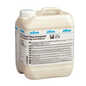 Een beige kunststof container van 5 liter van de Thermospeed High-Speed-Dispersion vloeronderhoudsreiniger van Johannes Kiehl KG, met handvat en meertalig etiket. Verkocht als doos (2 flessen), productnaam: Kiehl Thermospeed Hoog-snelheid-dispersie 5 L.
