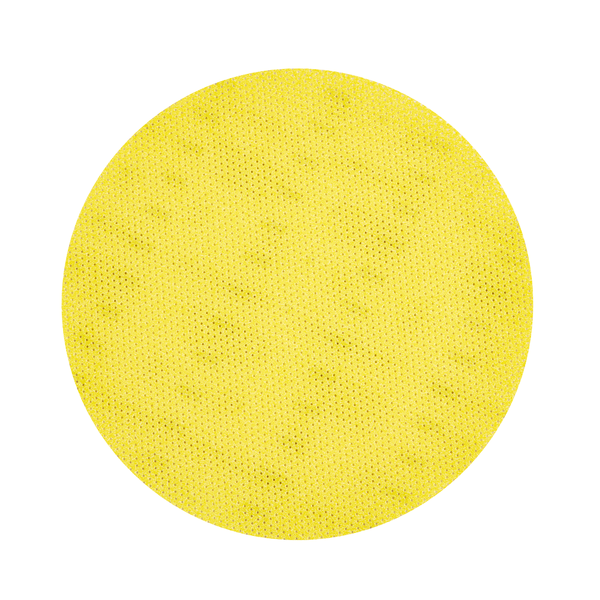Het Kiehl-Woodmaster-Pad schuurpad rond van Johannes Kiehl KG, 16" (40,6 cm) met korrel 60, heeft een groot, rond, geel gestructureerd oppervlak; de verpakking bevat 10 pads - ideaal voor efficiënt schuren.