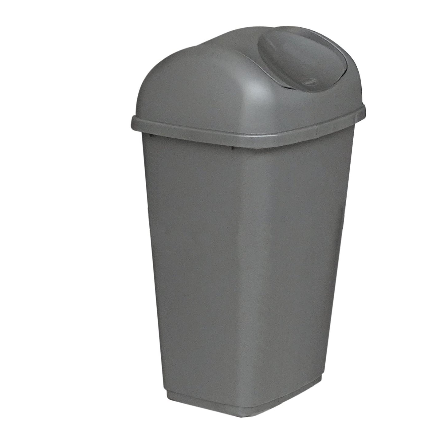 Een grijze Novocal kunststofafvalcontainer, 15 liter met zwaaideksel, afgebeeld op een witte achtergrond.