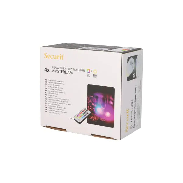 Papstar Securit® 4 LED theelichtjes navulverpakking Ø 4 cm x 5 cm "Amsterdam" brandduur 12-40 uur