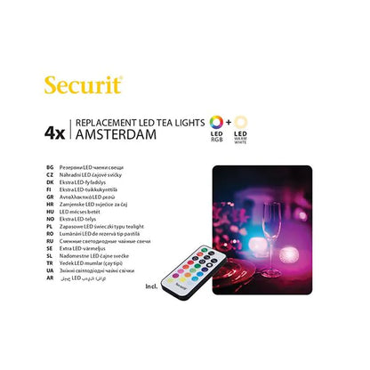 Papstar Securit® 4 LED theelichtjes navulverpakking Ø 4 cm x 5 cm "Amsterdam" brandduur 12-40 uur