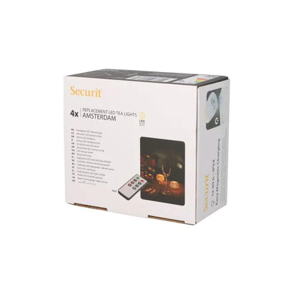 Papstar Securit® 4 LED theelichtjes navulverpakking Ø 4 cm x 5 cm "Amsterdam" brandduur 12-40 uur