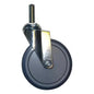 Een enkele Novocal lichtlopende zwenkwiel met bout (Ø 150 mm), ideaal voor sorteerkarren of kledingrekken, met metalen beugel en grijze rubberen buitenring, afgebeeld op een witte achtergrond. Verpakking: 1 stuk.