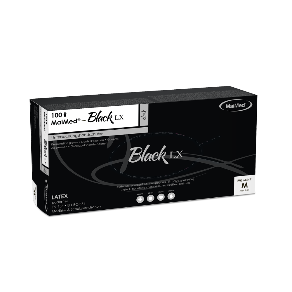 MaiMed-Black LX PF latex wegwerponderzoekshandschoenen, poedervrij, 100 stuks/doos